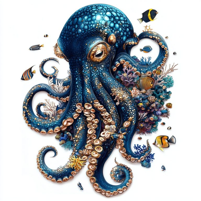 Metallic Octopus in Ocean