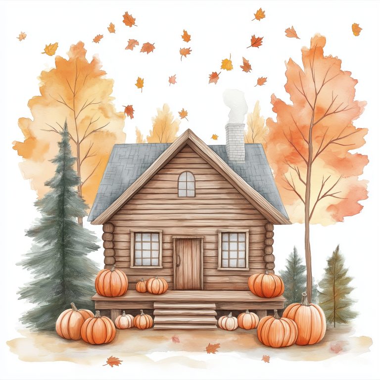 Minimal Watercolor Fall Cabin