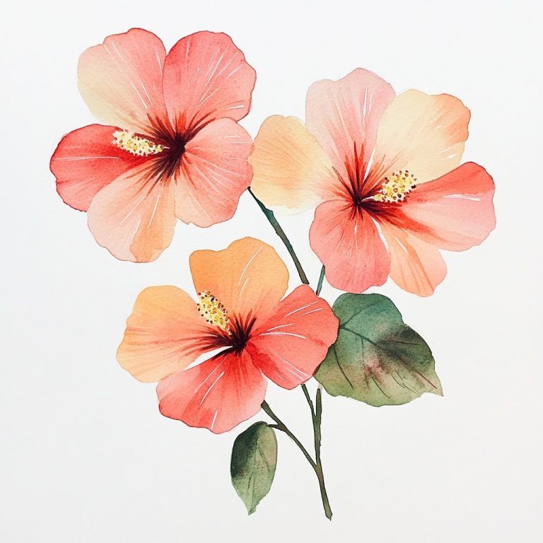 Minimal Watercolor Hibiscus Trio