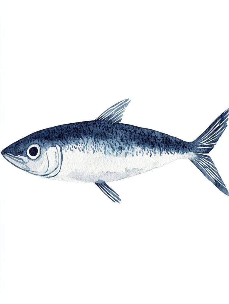 Minimalist Blue Sardine Watercolor