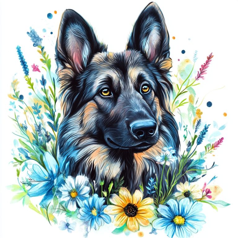 Minimalist German Shepherd Flowers