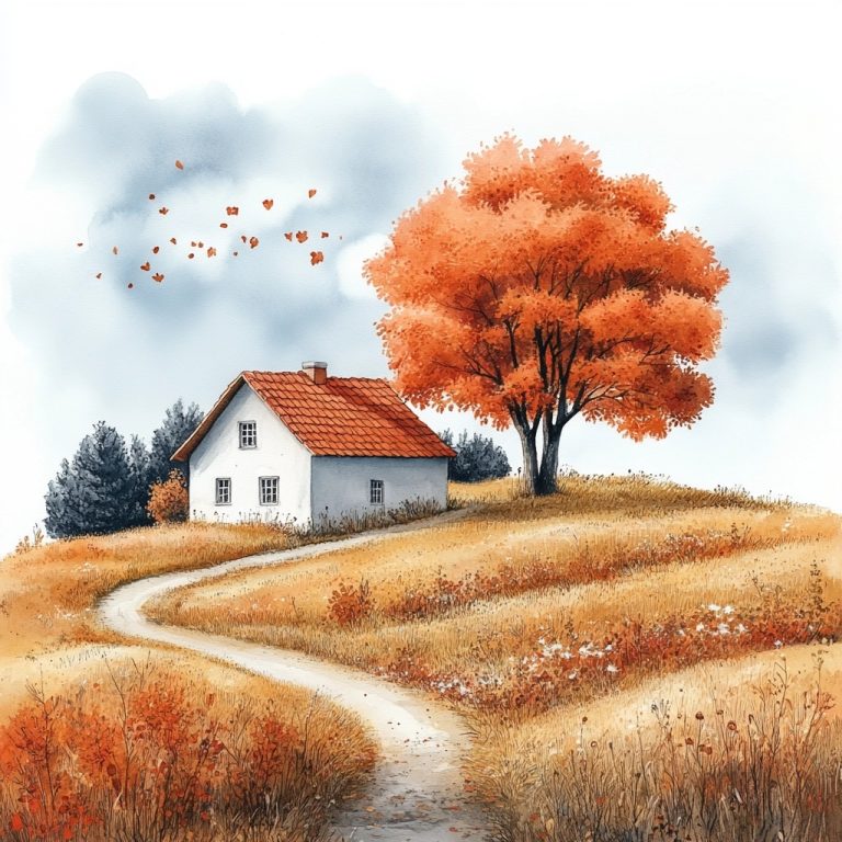 Minimalist Watercolor Autumn Farm