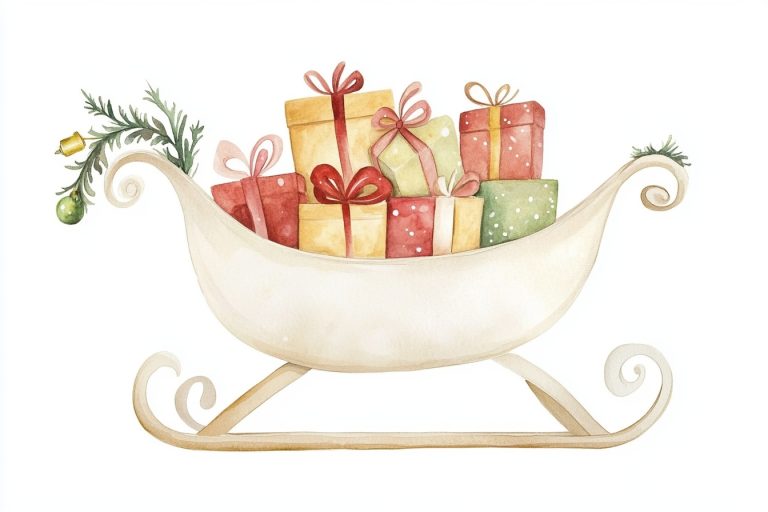 Minimalist Watercolor Christmas Sleigh