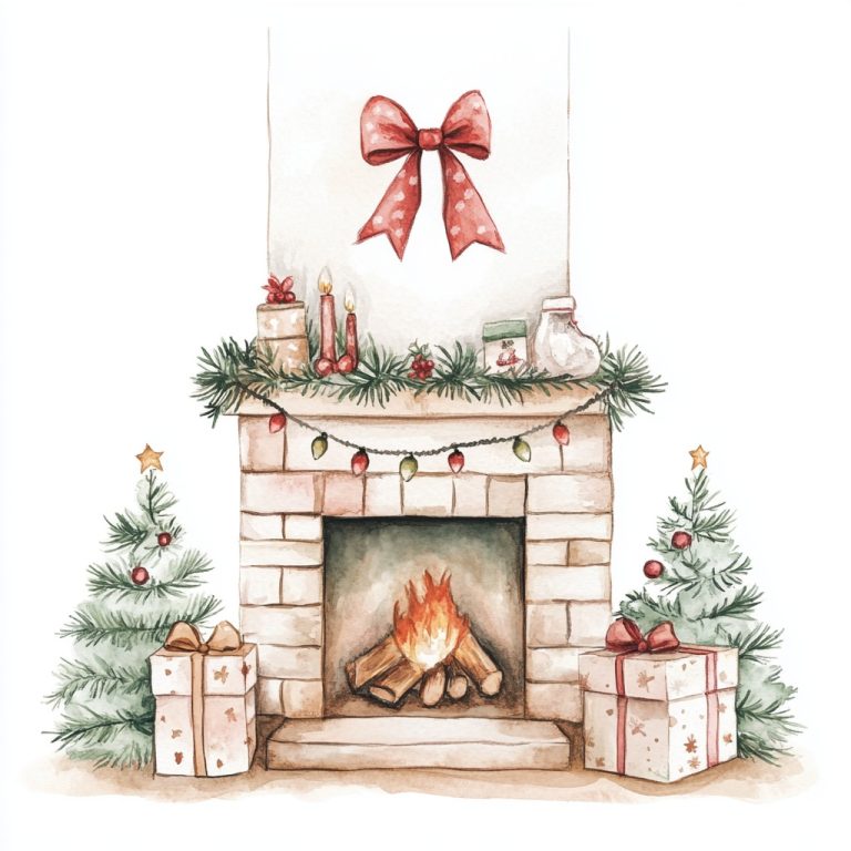 Minimalist Watercolor Fireplace 1