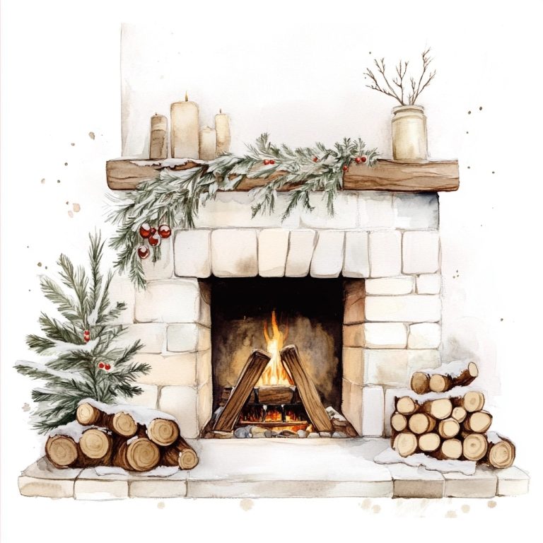 Minimalist Watercolor Fireplace