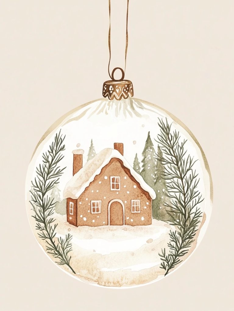 Minimalist Watercolor Gingerbread Ornament