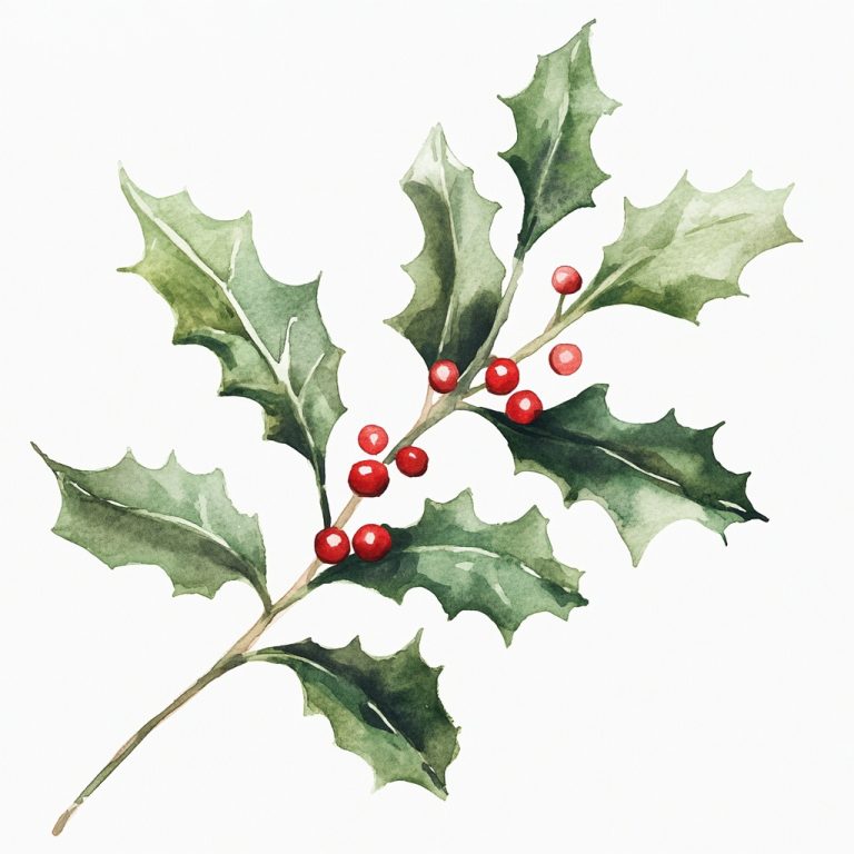 Minimalist Watercolor Holly Clipart