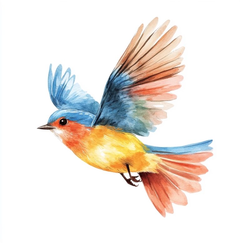 Minimalist Watercolor Illustration of a Flying Bird for Childrens Literature