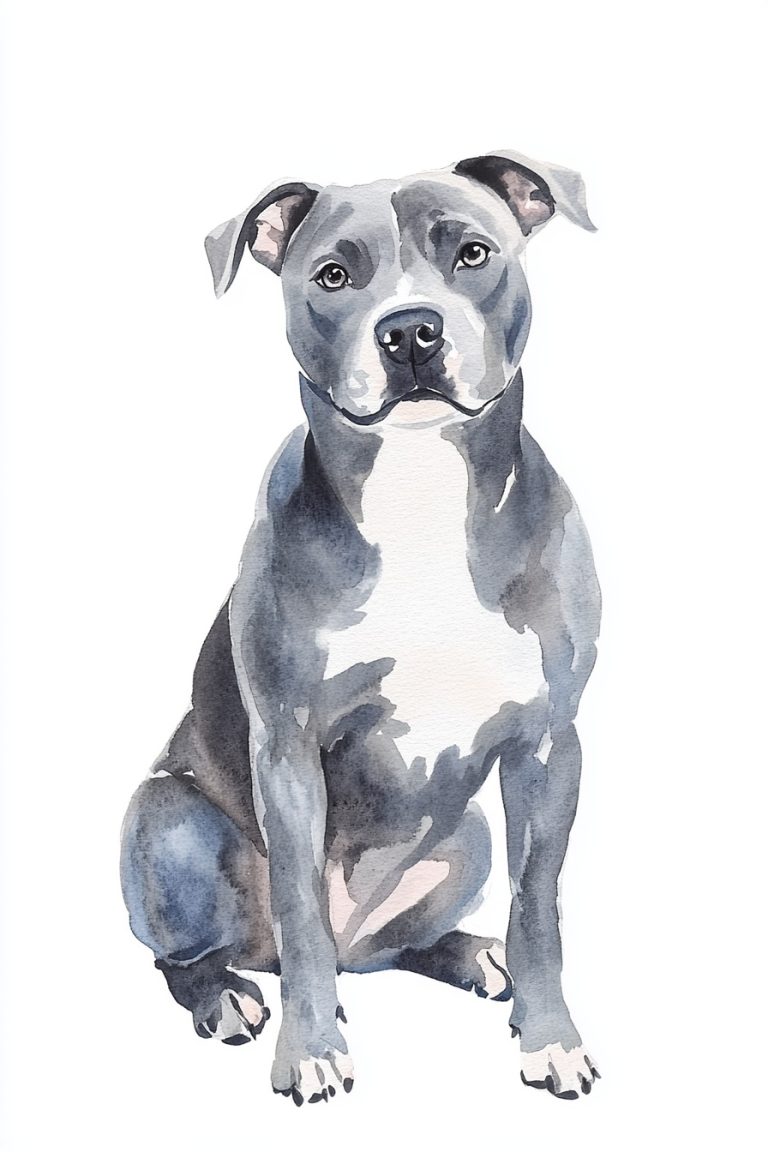 Minimalist Watercolor Pit Bull