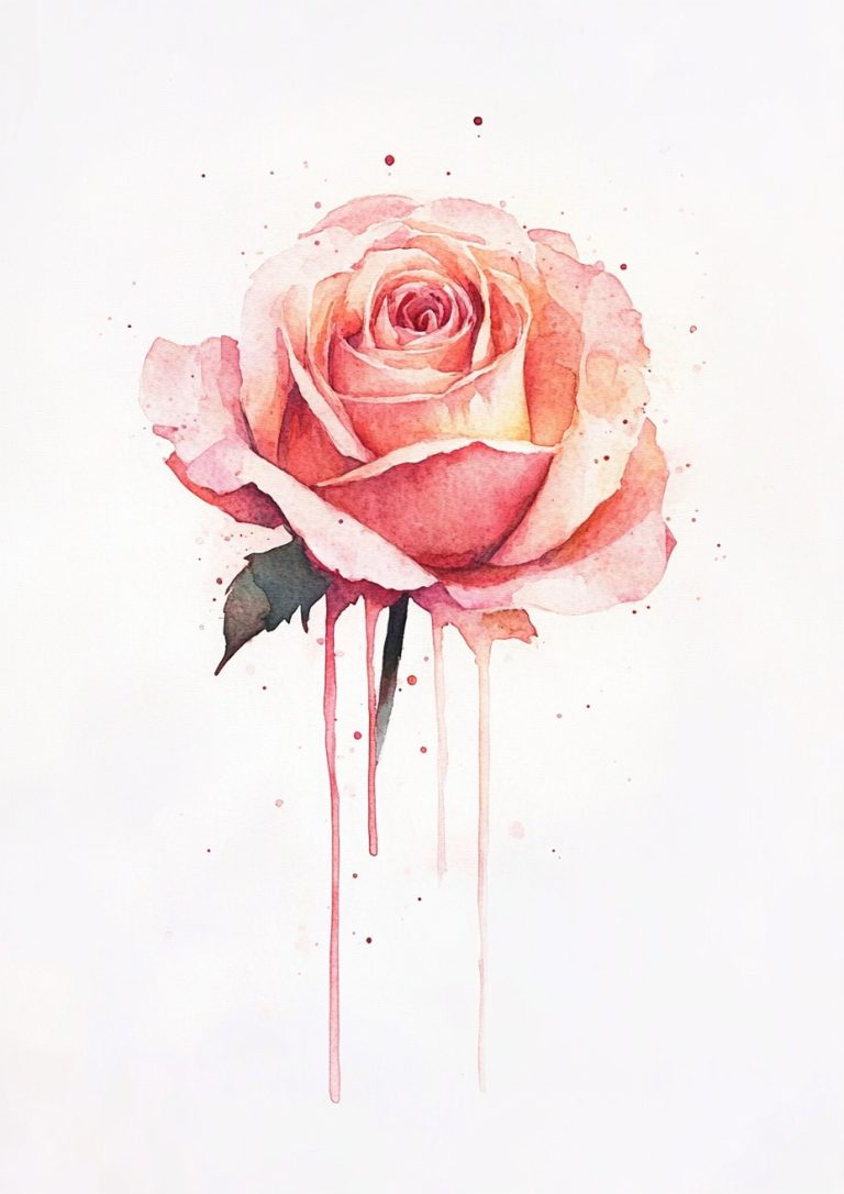 Minimalist Watercolor Rose Drips