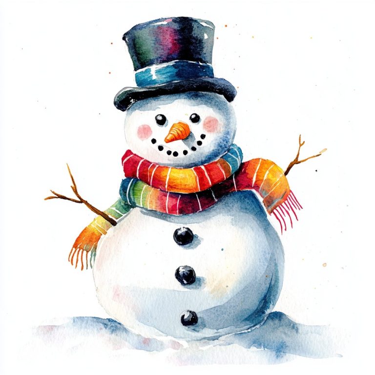 Minimalist Watercolor Snowman