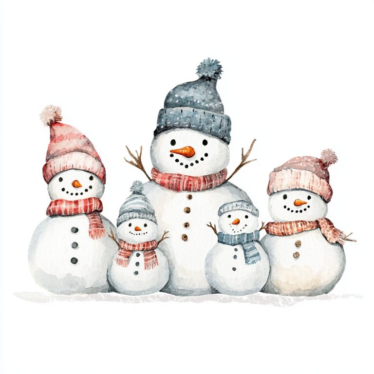 Minimalist Watercolor Snowman Family