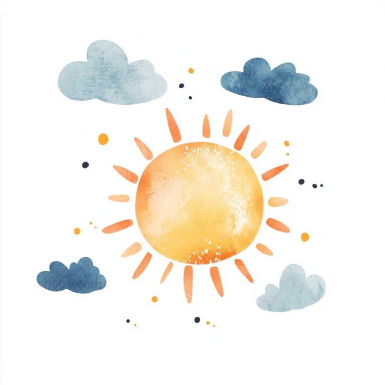 Minimalist Watercolor Sun Clouds