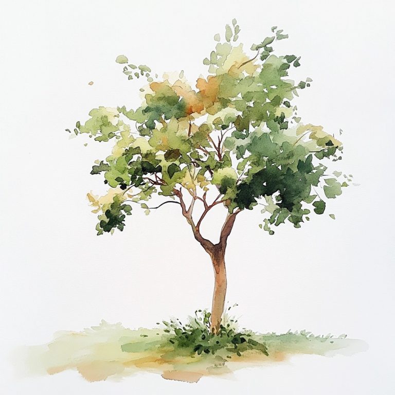 Minimalist Watercolor Tree on a Crisp White Canvas Subtle Blends and Soft Hues