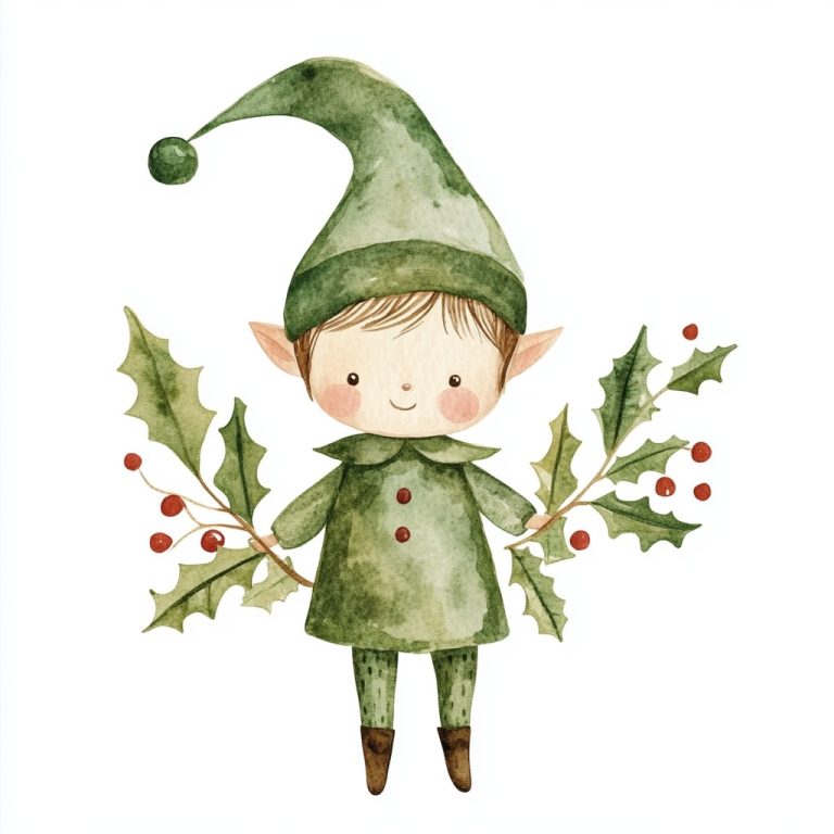 Minimalistic Watercolor Christmas Elf