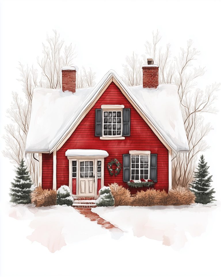 Modern Watercolor Christmas Cottage