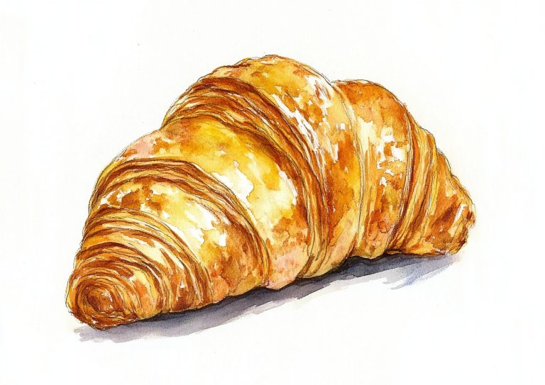 Monochromatic Watercolor Delight A Croissant on a Crisp White Canvas