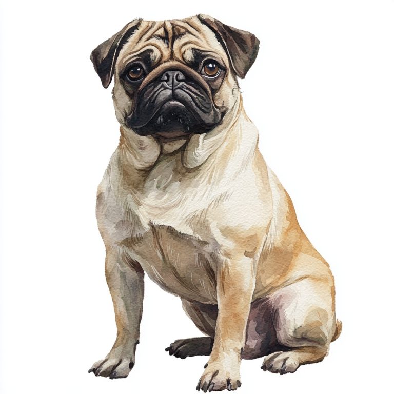 Muscular Pug in Watercolor