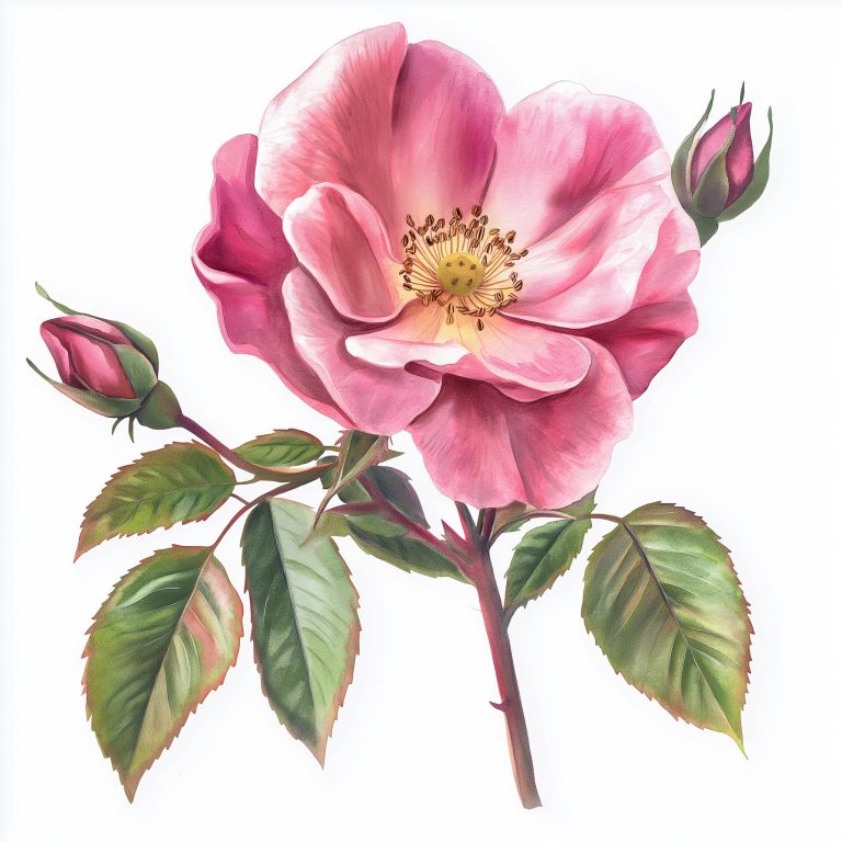 Naturalistic Watercolour Damasc Rose