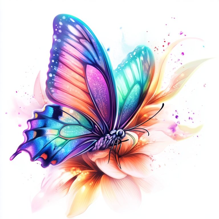 Neon Butterfly on Ethereal Flower