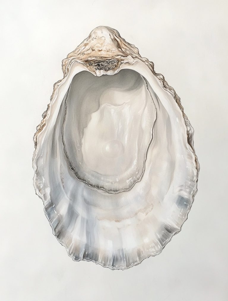 Oyster Shell Illustration with Pearl