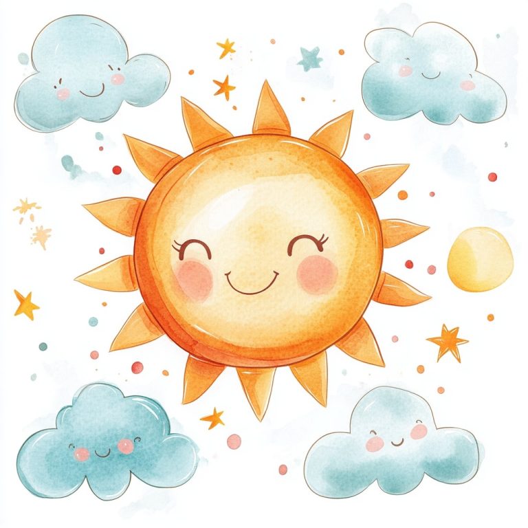 Pastel Cartoon Sun Clouds