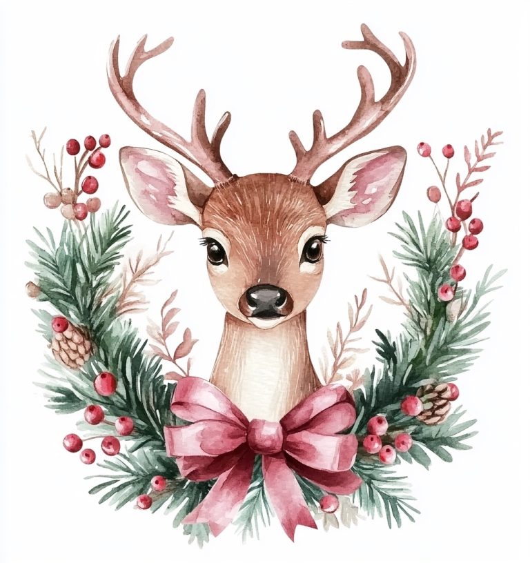 Pastel Christmas Deer Clipart 1