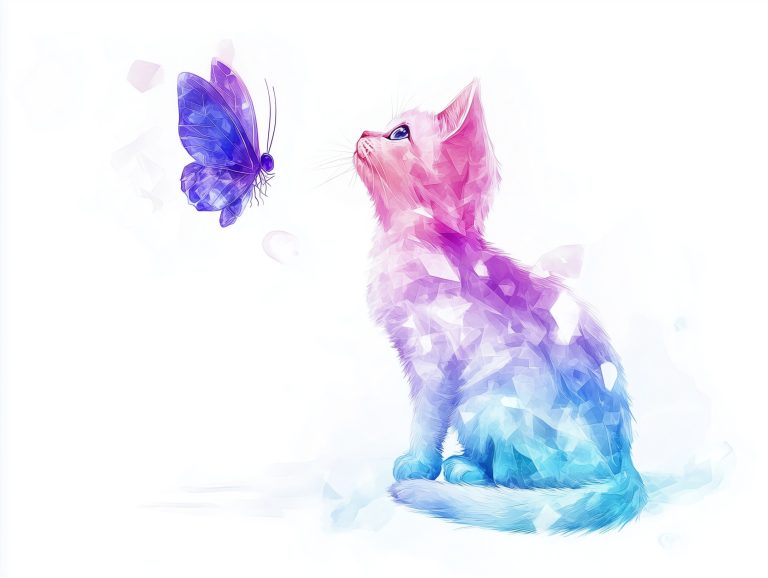 Pastel Crystal Cat Watching Butterfly