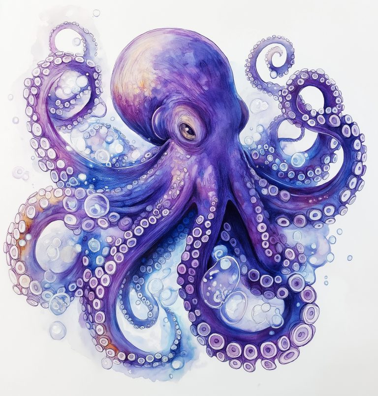 Pastel Octopus in Bubbles