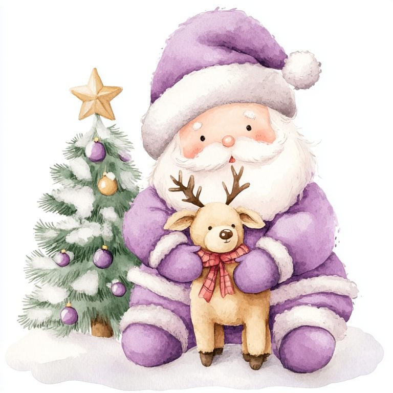 Pastel Santa with Plush Toy