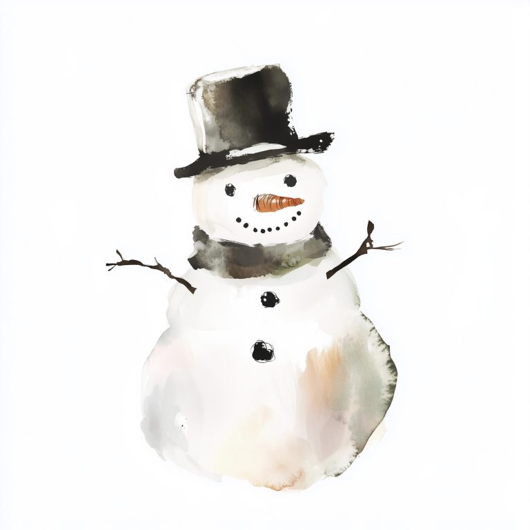 Pastel Snowman Watercolor Illustration