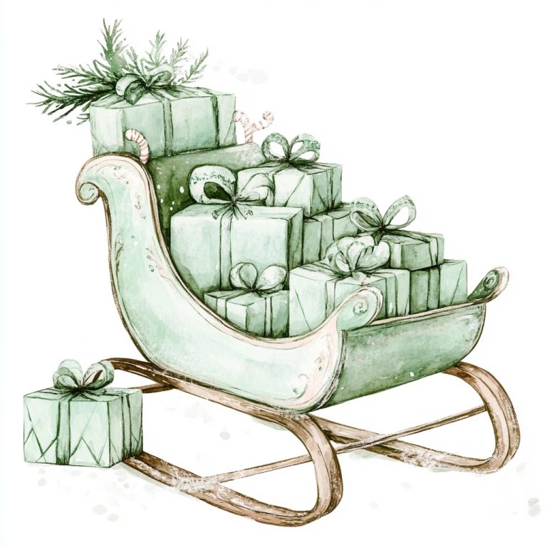 Pastel Watercolor Christmas Sleigh