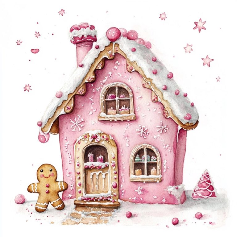 Pastel Watercolor Gingerbread House