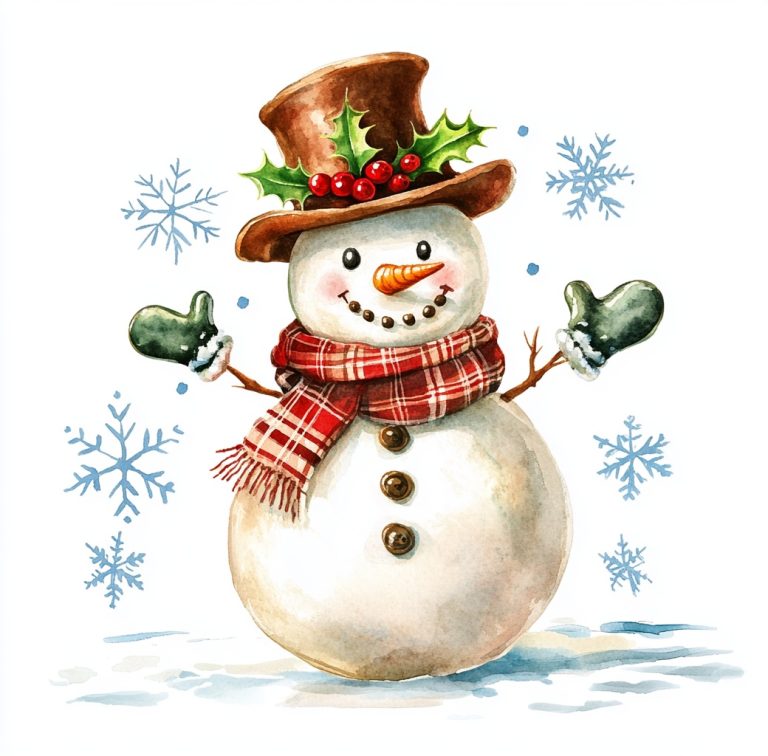 Pastel Watercolor Snowman Clipart