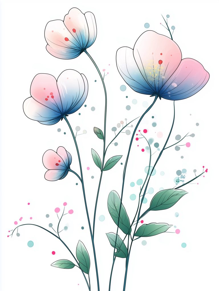 Pastel Wildflower Line Art