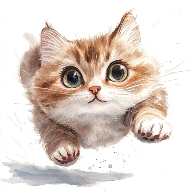 Playful Cat Watercolor Illustration