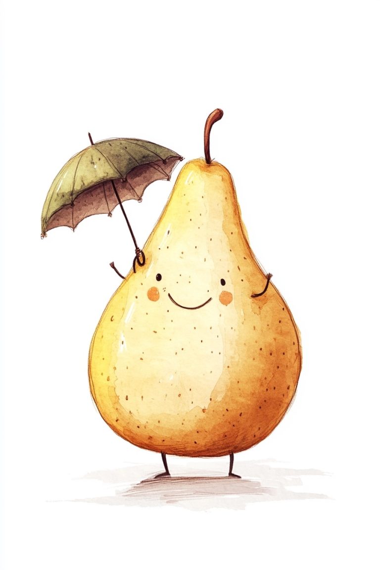 Playful Pear with Umbrella