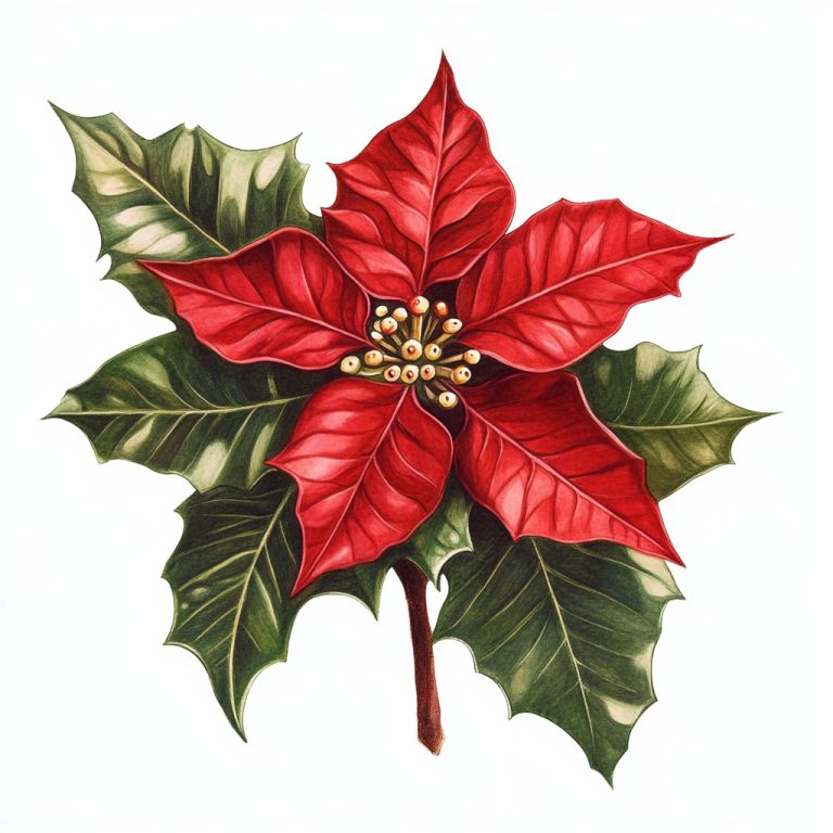 Poinsettia Illustration on White