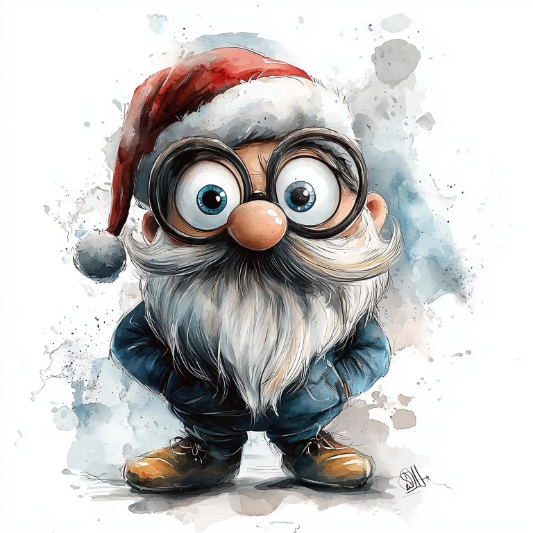 Quirky Santa Watercolor Art