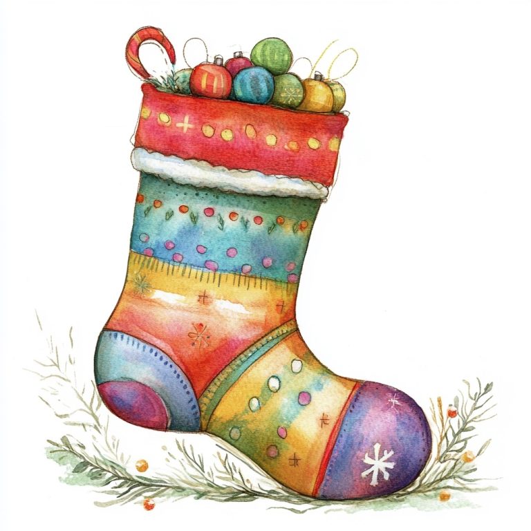 Quirky Watercolor Christmas Stocking