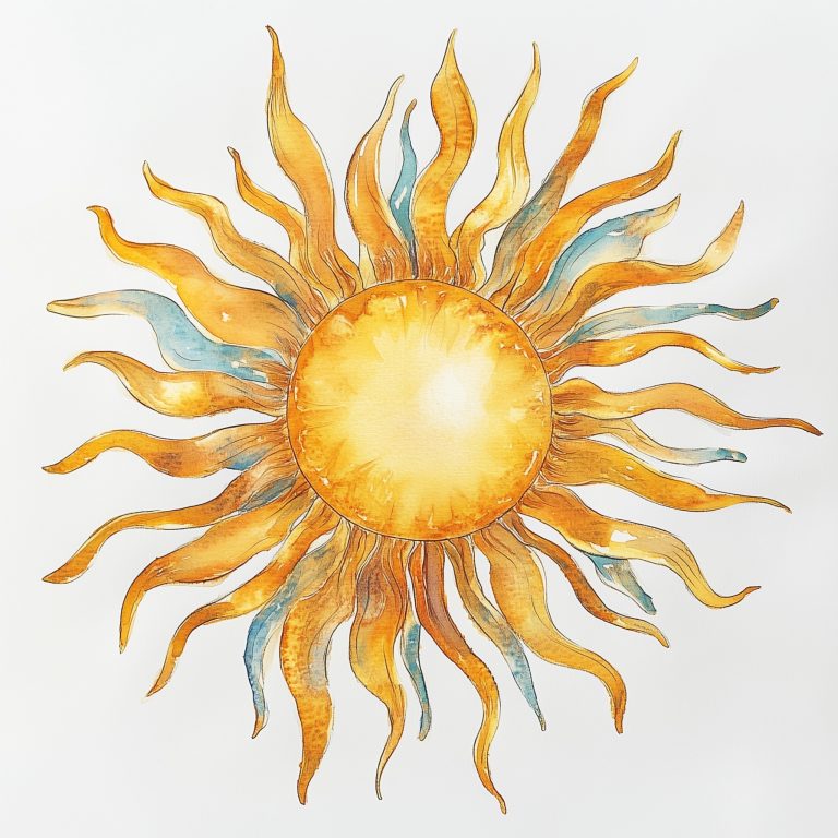 Radiant Watercolor Sunburst on a Crisp White Canvas