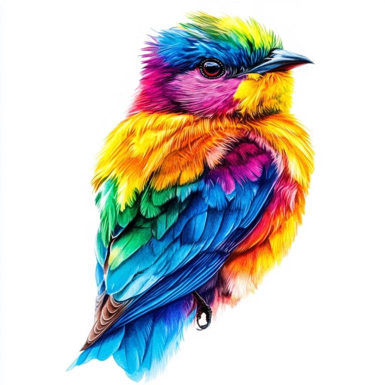 Rainbow Bird on White