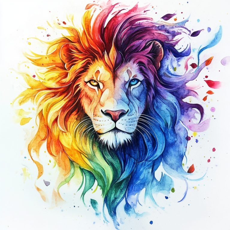 Rainbow Lion Head Watercolor