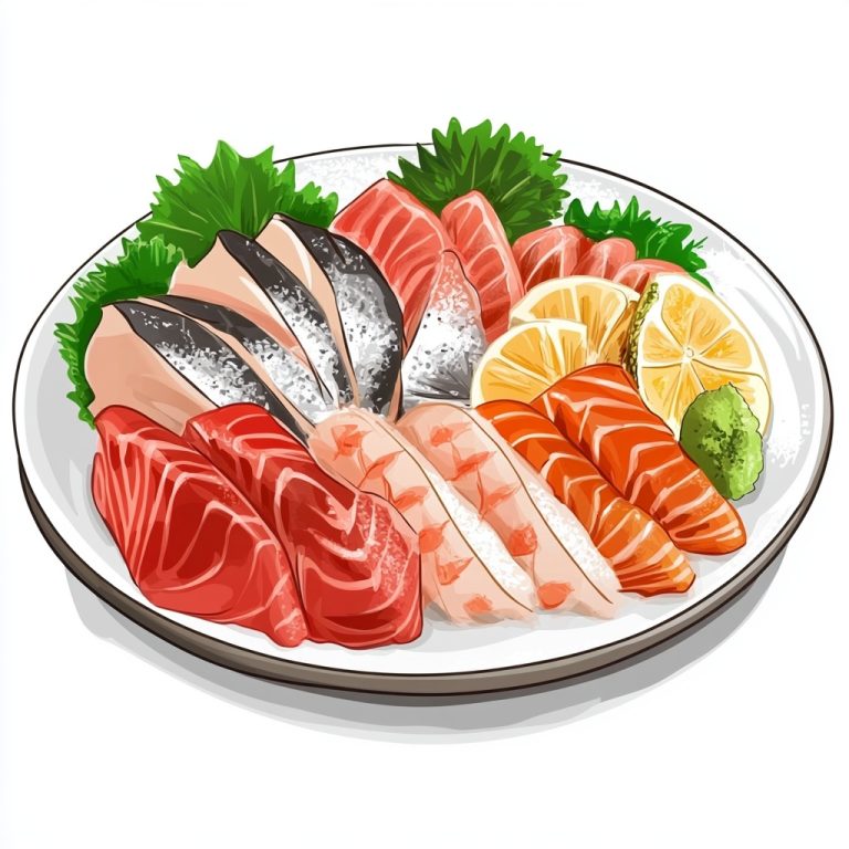 Raw Sashimi Plate Illustration