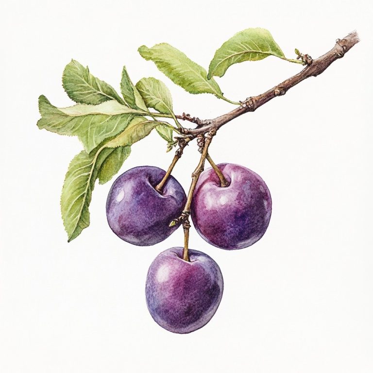 Raw Watercolor Plums Branch