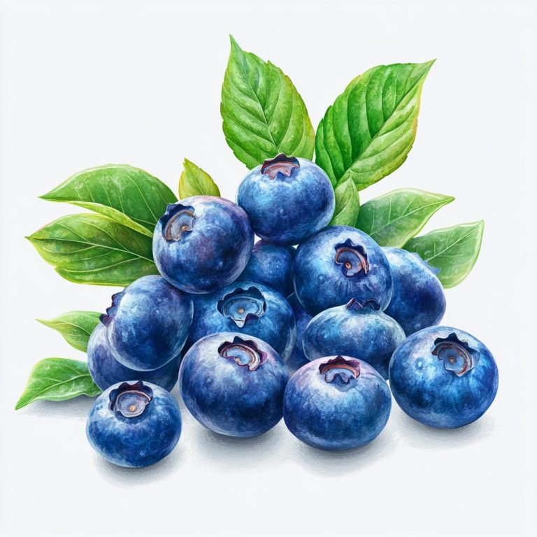 Realistic Blueberries with Leaves