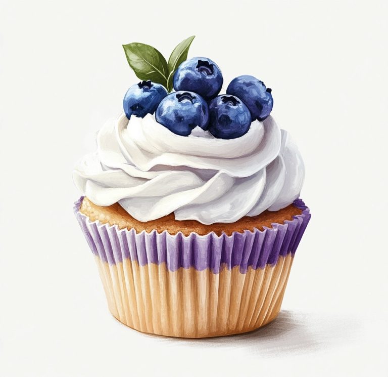 Realistic Blueberry Cupcake Illustration