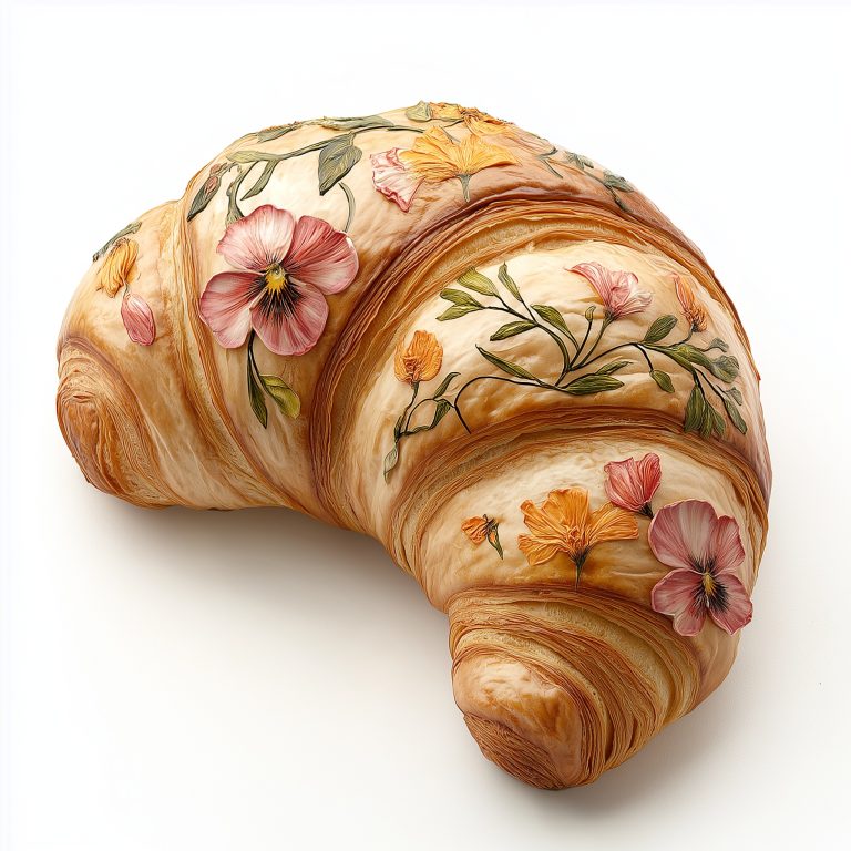 Realistic Croissant with Flowers