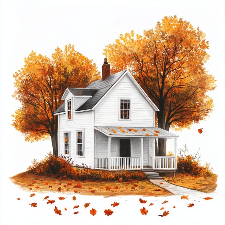 Realistic House with Autumn Trees