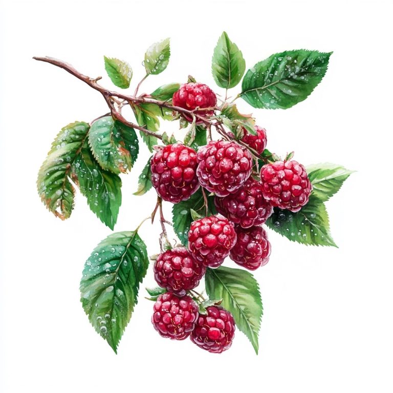 Realistic Juicy Raspberries Branch